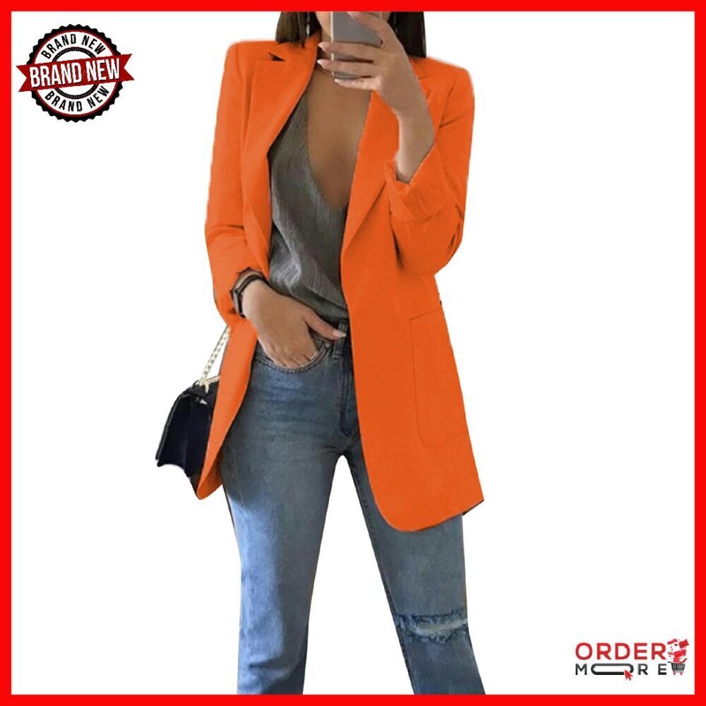 Long Sleeve Slim Fit Blazer Open Front Work Jacket Cotton Polyester
